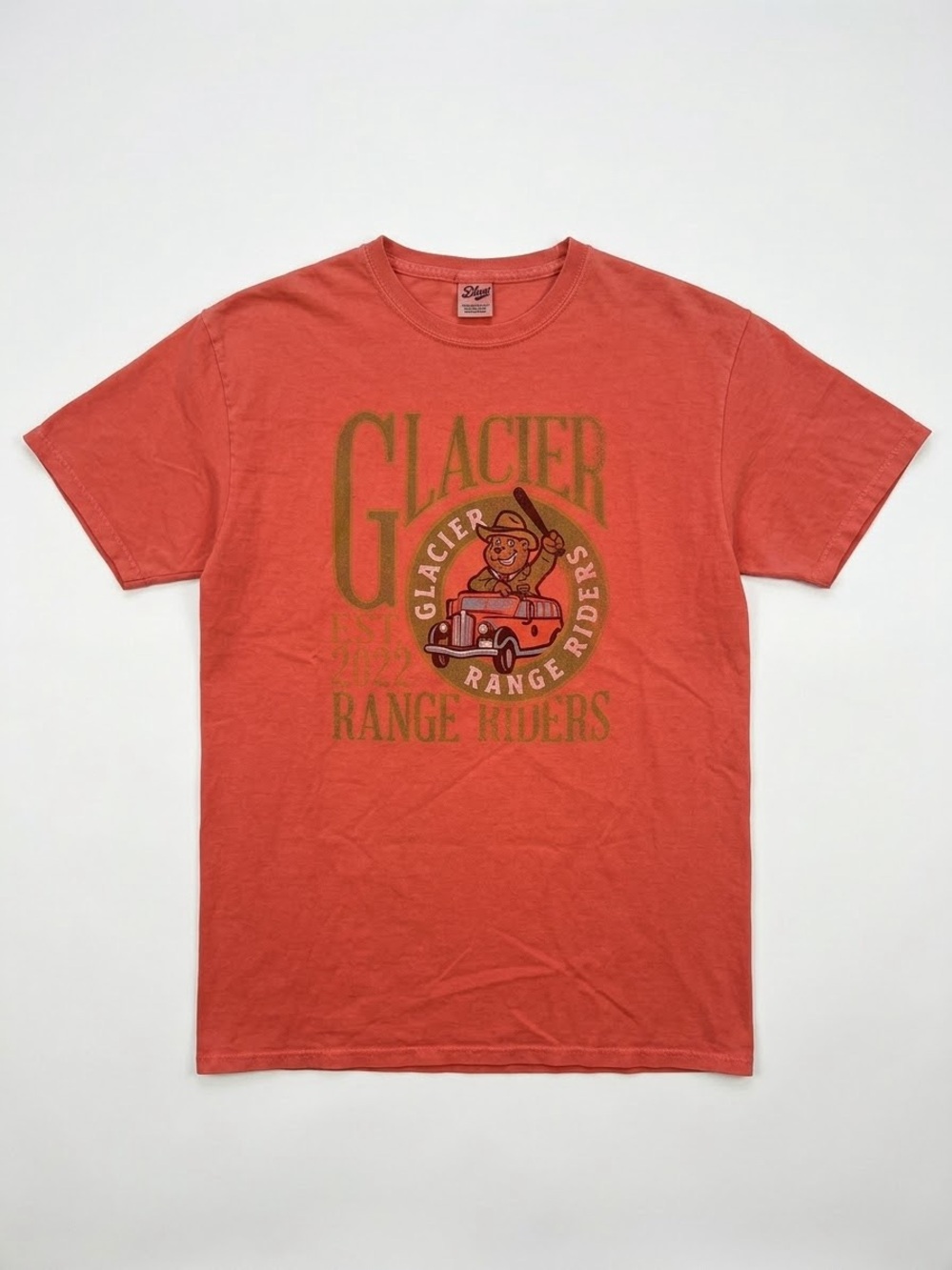 Glacier Range Riders 2022 Graphic T‑Shirt – Red‑Orange, Size Medium